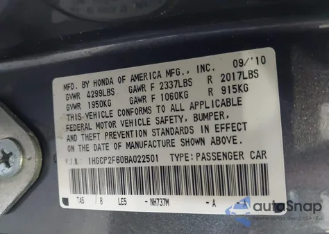 2011 Honda Accord 2.4 Se z USA, uszkodzony, nr VIN 1HGCP2F60BA022501